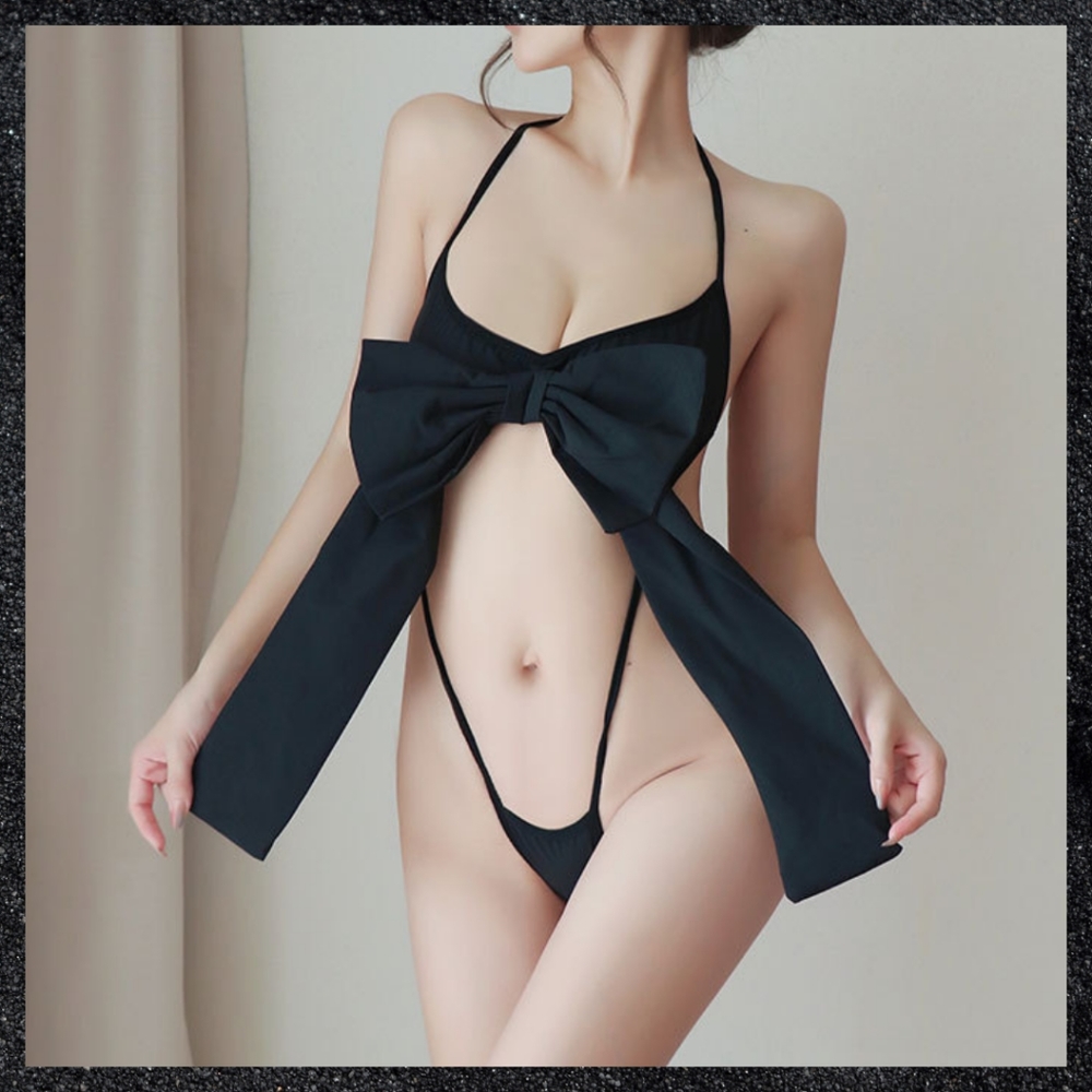 Black Bow Front Bodysuit